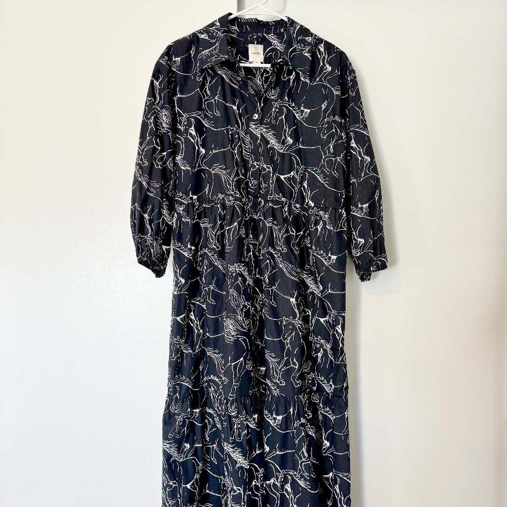 Maeve Bettina Horse Pattern Tiered Shirt Dress Size Medium
